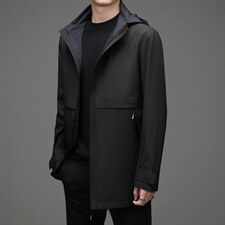 2023秋季新款连帽风衣中长款中青年商务休闲时尚外套长袖上衣男装，男装风衣，电商B212（原钱塘6029）