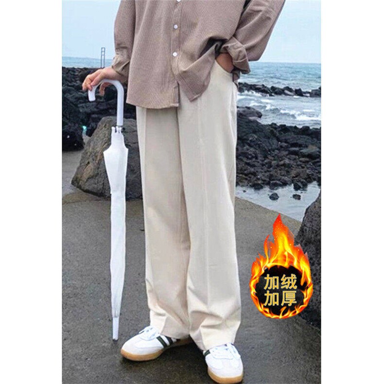 秋冬半松紧大板型垂坠感大码西裤男加绒加厚西裤直筒休闲长裤 K04图片