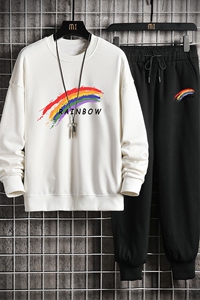 TY7064-P75 圆领卫衣套装男运动套装两件套长袖运动服 网格挂拍图片