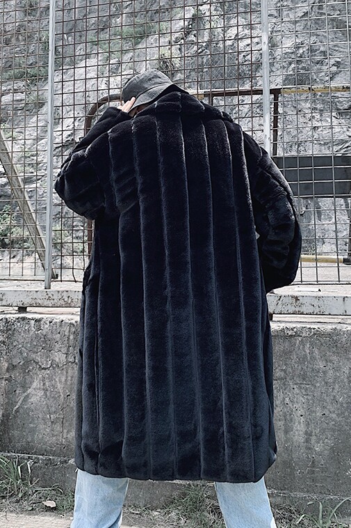 冬季男士中长款仿皮草复古加厚翻领兔绒条纹棉服外套mj373-p175,男装棉衣,电商B288