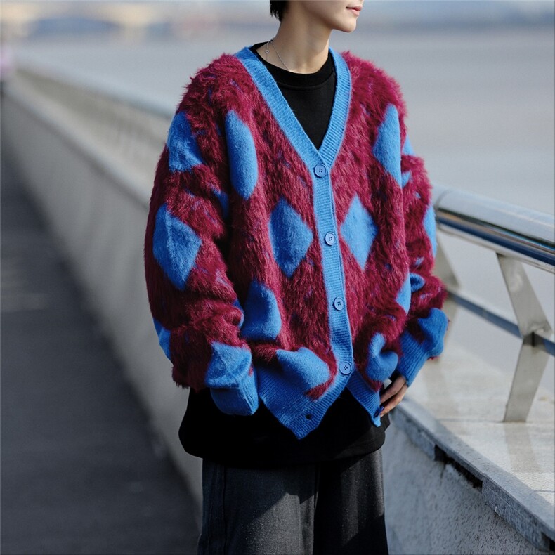 2024新款学院慵懒风菱形开衫毛衣针织衫男女美式秋冬外套MY9548，男装针织衫/毛衣，星座506