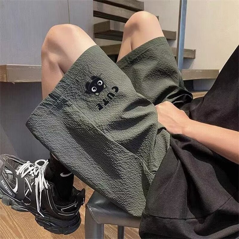 文艺泡泡格速干短裤男夏季五分中裤美式高街宽松休闲运动沙滩裤子，女装休闲裤，星座1210-1