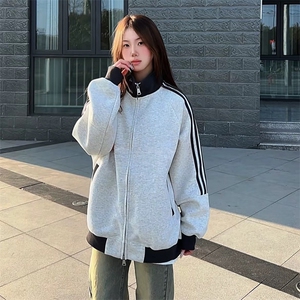 抖音得物高品质美式高街重磅结构设计拼接织带立领卫衣外套CM42,黑袄搭配什么毛衣好看男图片