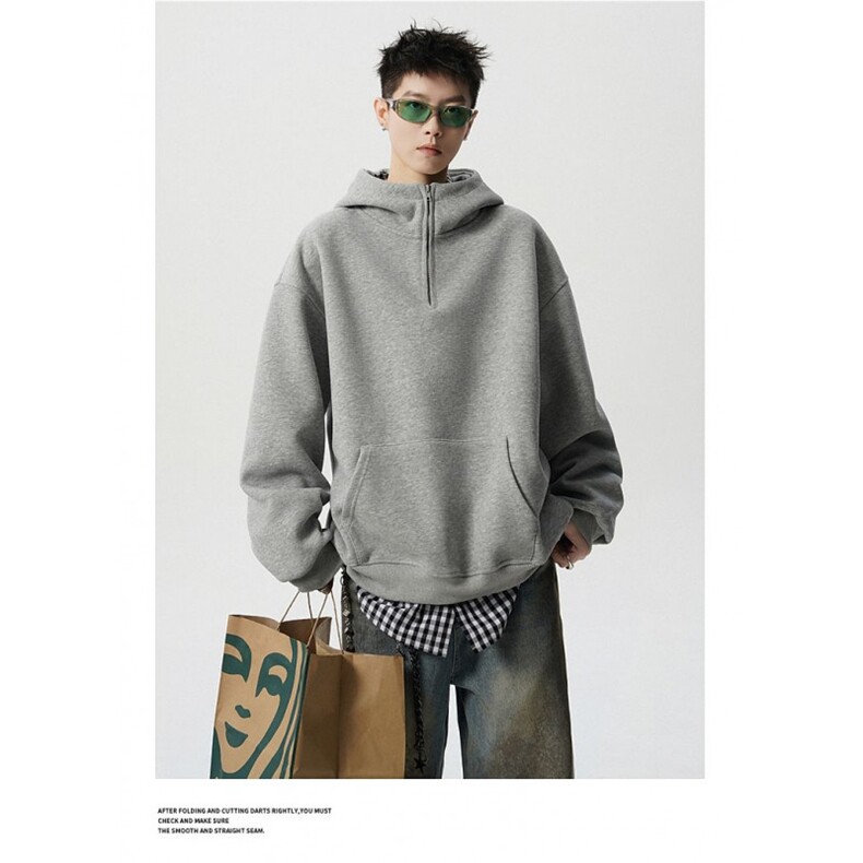 5443-P68高街重磅设计潮牌宽松半高领拉链连帽情侣卫衣，女装卫衣/绒衫，星座617A-2