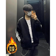 复古加绒加厚条纹卫衣男款立领外套潮牌痞帅开衫夹克JK203，男装夹克，星座1116A（原606A-3）