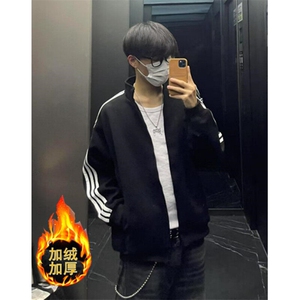 复古加绒加厚条纹卫衣男款立领外套潮牌痞帅开衫夹克 JK203图片