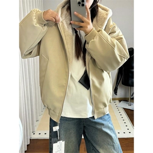 现货高品质美式高街冬季重磅座山雕大毛毛领pu皮棉衣男女加厚外套图片