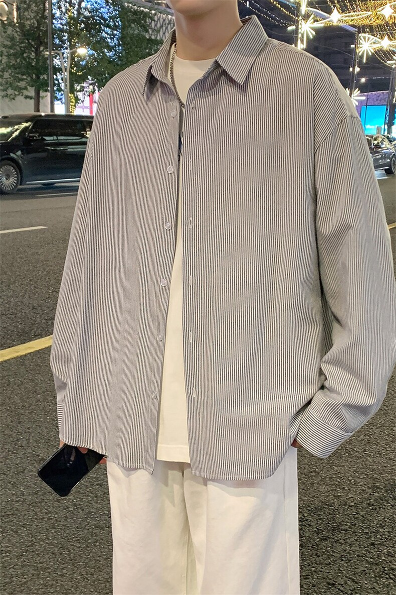 2025春夏新款男士条纹日系学生宽松衬衫港风长袖衬衣,男装衬衫,星座1206-1（原A206-1）