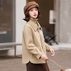 中年女士双面羊绒大衣短款酒红色妈妈羊毛外套40岁50喜婆婆婚宴装，女装双面呢大衣，衣之秀