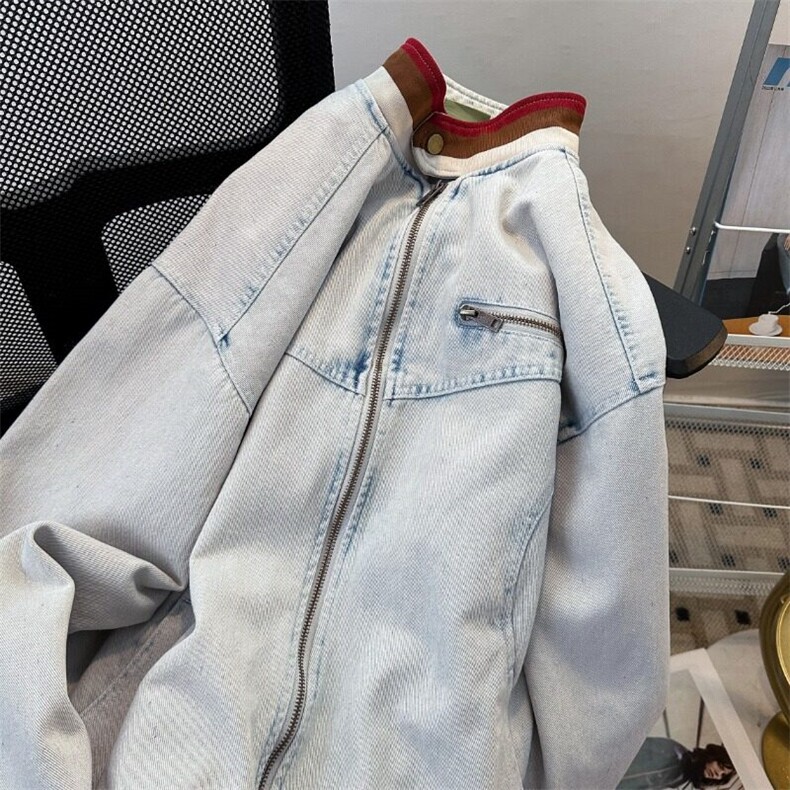 牛仔外套男女春季高级感痞帅底特律立领工装夹克8964P77,男装工装外套,星座410-2