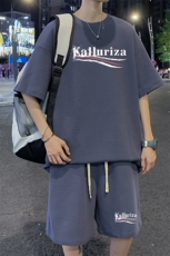 ！2025夏季新款男士印花华夫格短袖T恤套装学生一套HTZ119P50，男装T恤，电商B220