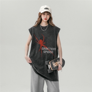 中性风23新款夏季时尚百搭无袖水洗宽松纯棉短袖T恤DT260P45控68图片