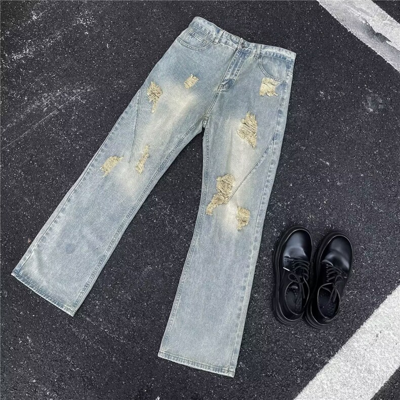 水洗破洞牛仔裤男夏季美式高街时尚裤子痞帅潮牌休闲长裤KU08/P45,男装牛仔裤,星座506