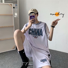 假两件短袖t恤男士夏季薄款宽松冰丝速干休闲篮球服套装TZ03-p36，男装休闲套装，星座1008-1