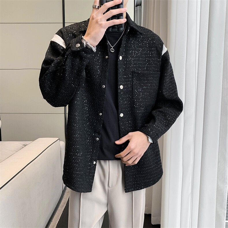 春秋季新款夹克衬衫亮片拼接休闲外套A328-2301-P90-K129,男装夹克,星座406