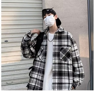 WT169-P47 标准冬季流行青少年潮格子衬衫痞帅夹克毛呢外套图片