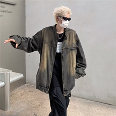 美式复古Vibe风牛仔外套男女春秋设计感水洗做旧夹克潮J8932-P68，男装夹克，星座1008