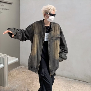 美式复古Vibe风牛仔外套男女春秋设计感水洗做旧夹克潮J8932-P68图片