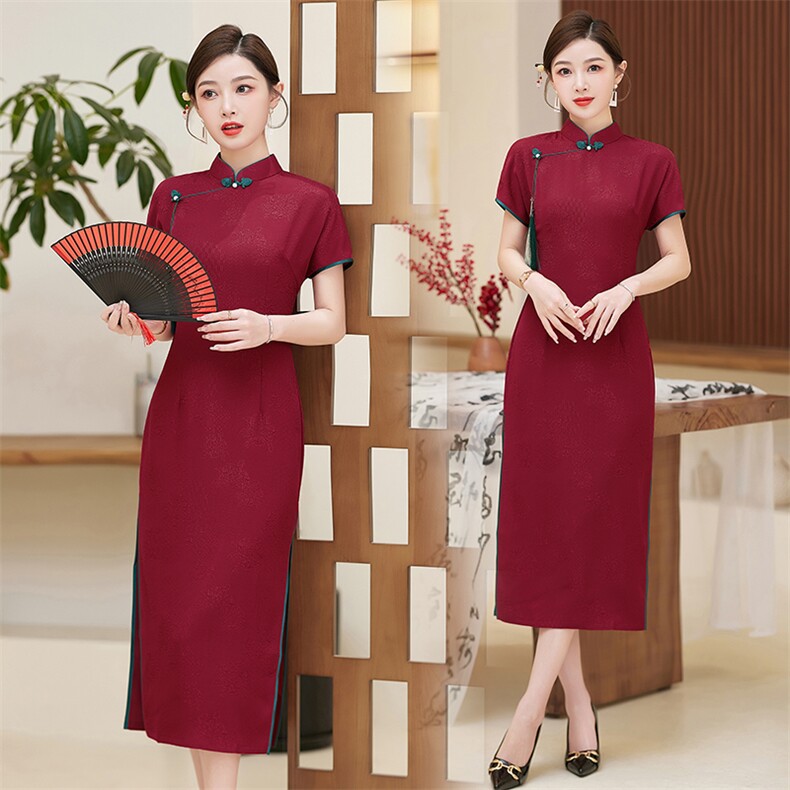 24年春夏季新款气质优雅时尚百搭复古新中式日常品质旗袍连衣裙，女装汉服/婚纱/旗袍/礼服，小荷流