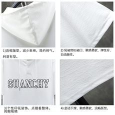 LD54229-P45连帽短袖t恤男大码胖子带帽五分袖中袖展架，男装T恤，电商A040A