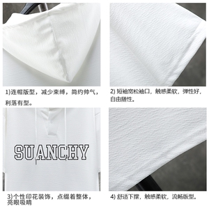 LD54229-P45 连帽短袖t恤男大码胖子带帽五分袖中袖 展架图片