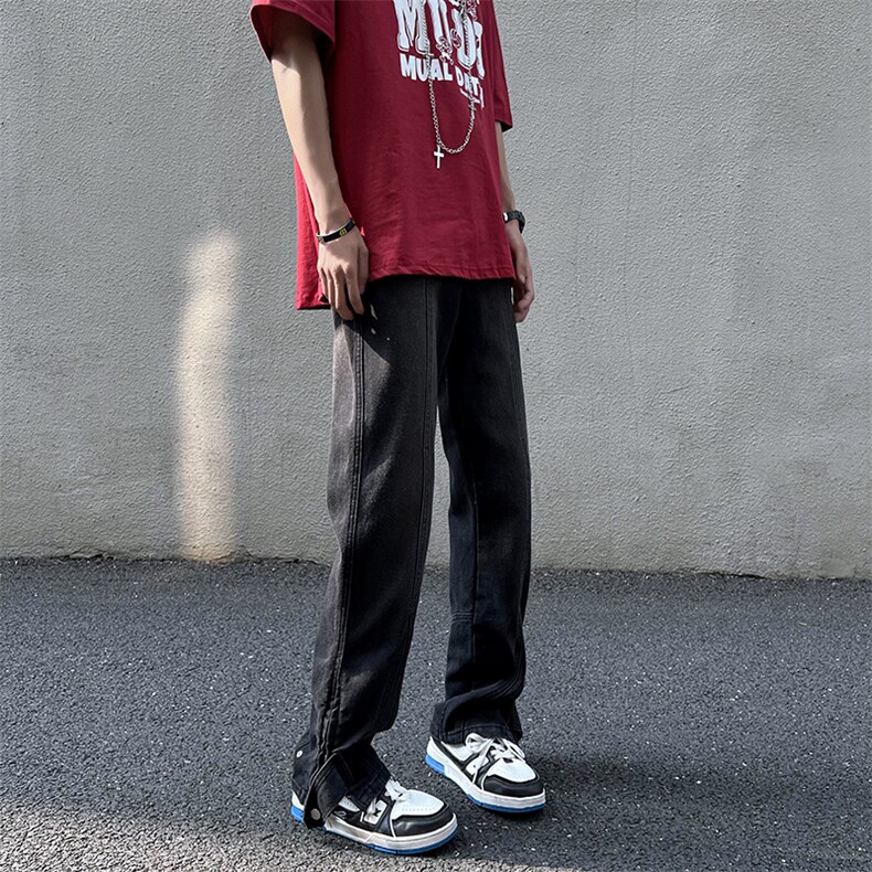 B221泥黄色高街小众ins美式拉链牛仔裤子LK22042-P60控78,男装牛仔裤,电商B221