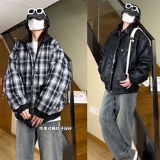秋冬数据新款双面穿格子皮棉衣美式翻领百搭休闲棉服MF1088P110，男装皮衣，电商A128