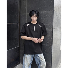 美式圆领短袖男宽松设计感痞帅T恤夏季慵懒风上衣服潮T5860-P38，男装T恤，星座308B-1