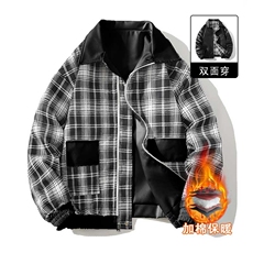 秋冬数据新款双面穿格子皮棉衣美式翻领百搭休闲棉服MF1088P110，男装皮衣，电商A128