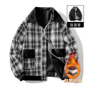 秋冬数据新款双面穿格子皮棉衣美式翻领百搭休闲棉服MF1088 P110图片
