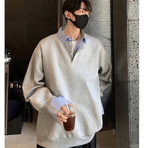 抖音得物高品质26春装美式高街假两件衬衫领长袖卫衣POLO领打底衫图片