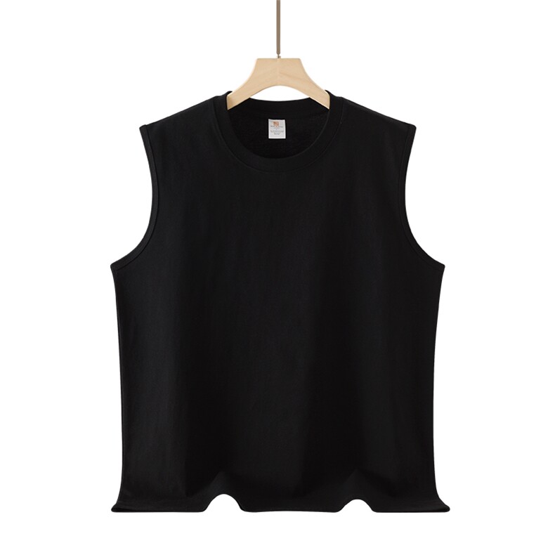 升级版冰感爽滑纯棉240克抖音得物二开宽松纯色坎肩无袖T恤背心，男装背心/马甲，电商A486