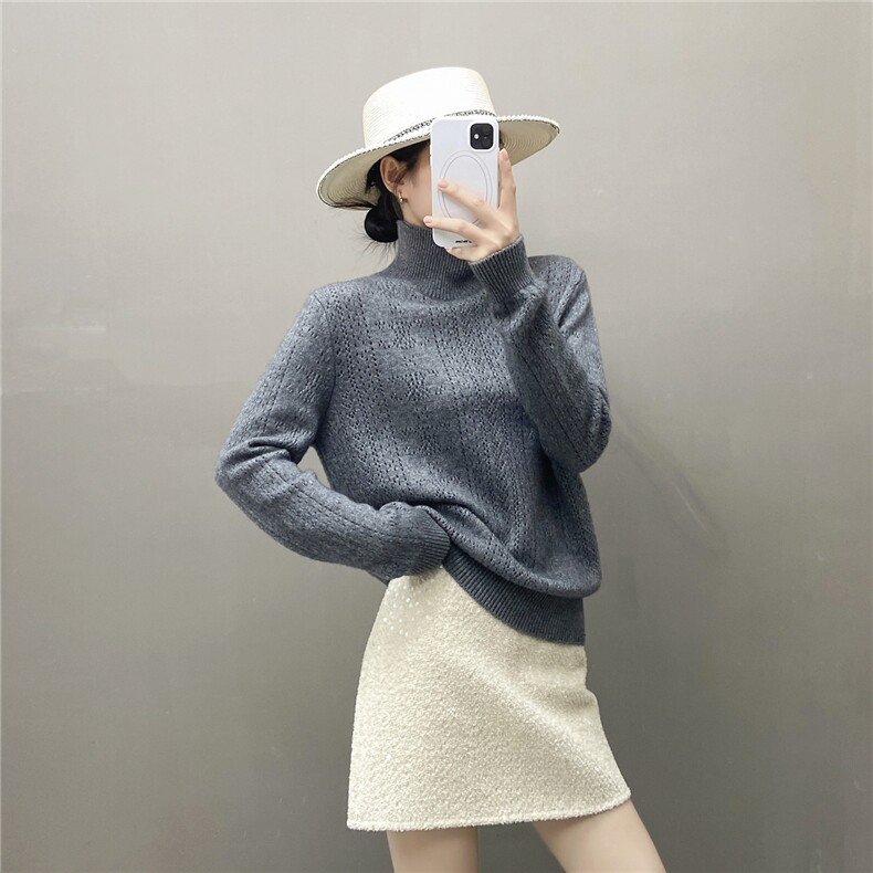 2025百搭时尚简约高领挑洞羊绒衫,女装羊绒衫,国旺羊绒