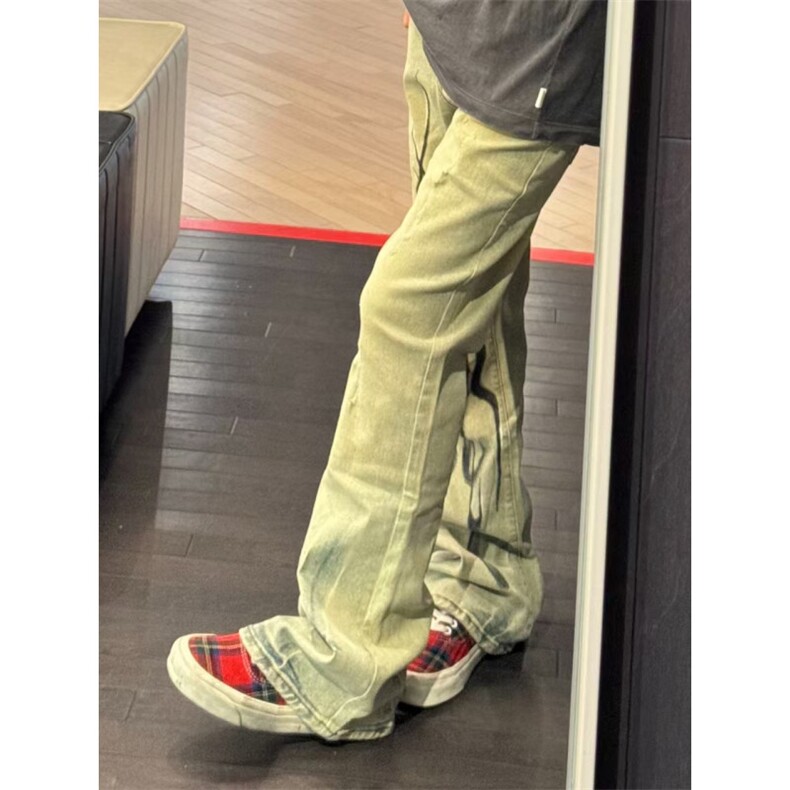 【有货】美式高街黄泥色牛仔裤男女直筒火焰残影裤子NZ05HH-特P58,男装牛仔裤,星座1007（原301D）