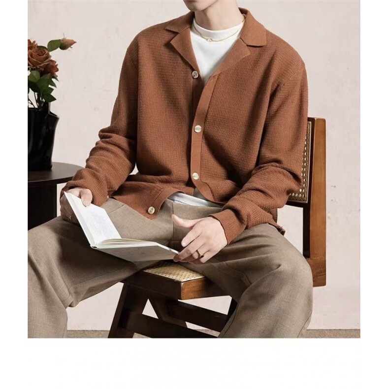 老钱风古巴领针织开衫复古慵懒休闲毛衣外套G5706/P75,男装针织衫/毛衣,电商A243