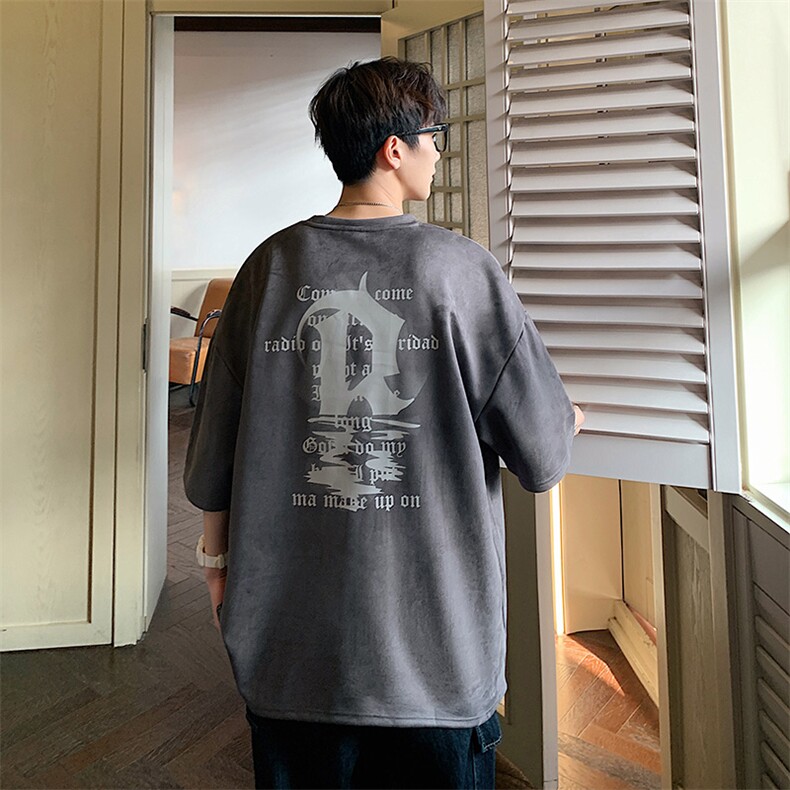 DX515P30港风重磅麂皮绒短袖美式高街t恤男大码半袖男,男装T恤,星座1204-3