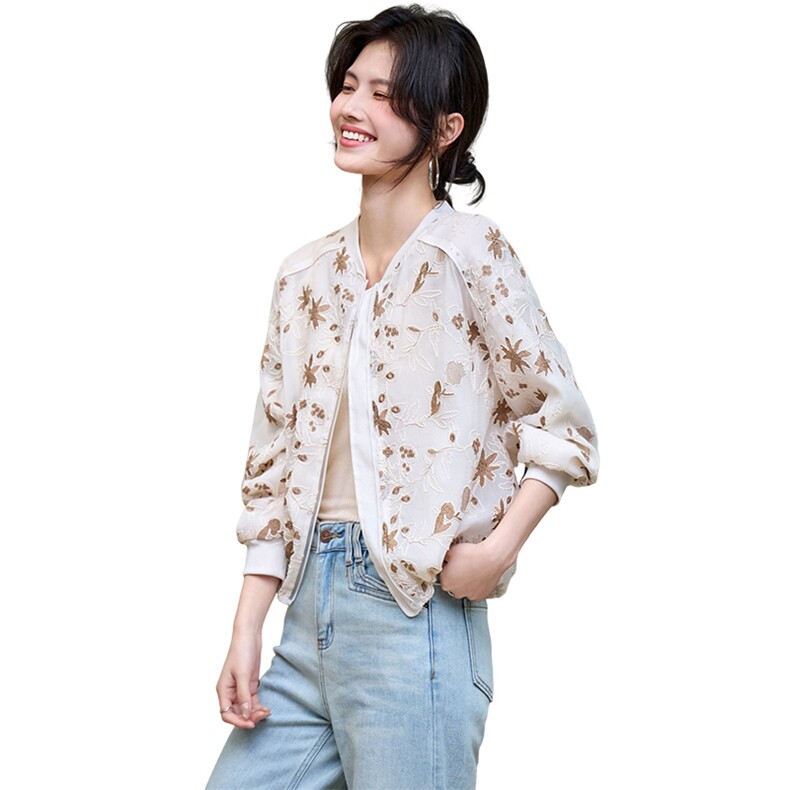 2025春夏新款小众设计休闲宽松刺绣上衣,女装牛仔外套,深水步