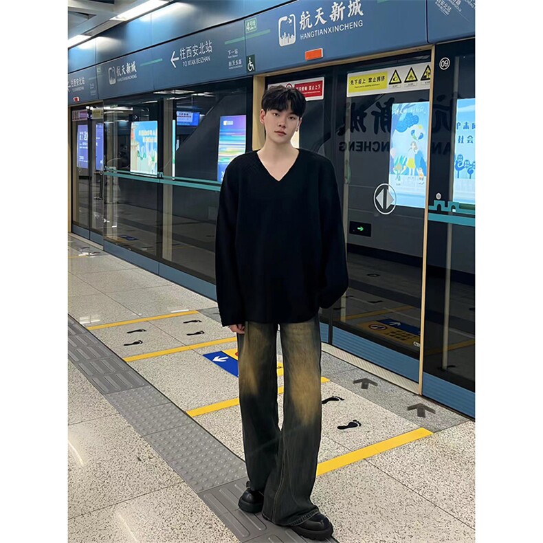 美式ins高街hiphop微喇重工艺水洗复古蓝牛仔裤货号K2322-1P60,男装牛仔裤,电商A063