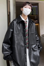 男装秋季港风纯色休闲男宽松PU皮衣夹克外套衬衫A071-C28-P75，男装夹克，电商A071