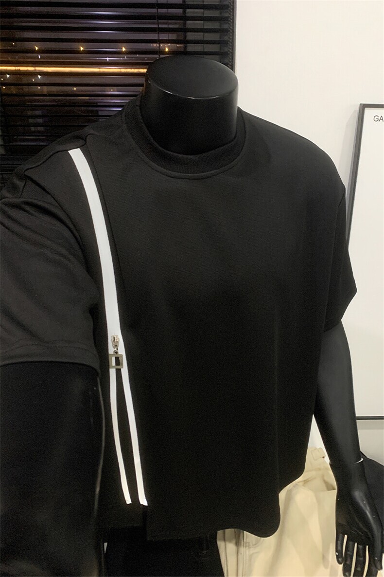 自家图夏季拉链撞色开叉圆领设计款男装短袖T恤夏装半袖S414-特33,男装T恤,电商A233-1