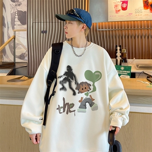 已注册港风得物抖音直播高品质宽松重磅菠萝格圆领男卫衣W2034P40图片