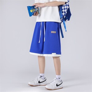 2026夏季华夫格缺口假两件短裤XZ604-KP67-P35控48，男装牛仔裤，星座604