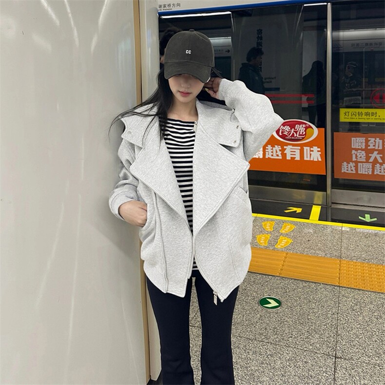 抖音得物品质26春装美式重磅结构斜拉链高领连帽卫衣开衫外套W61,女装短外套,电商A486