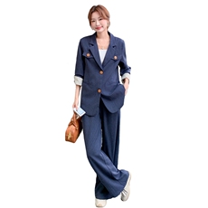 秋季新品韩系蓝色西装+阔腿裤2C2368012P185K248，女装套装/套裙，2C236
