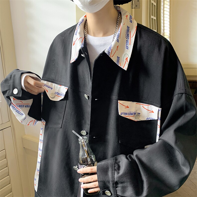 特批75cityboy街拍秋季翻领夹克男女外套港风拼接工装外套GJK222,男装夹克,电商B370