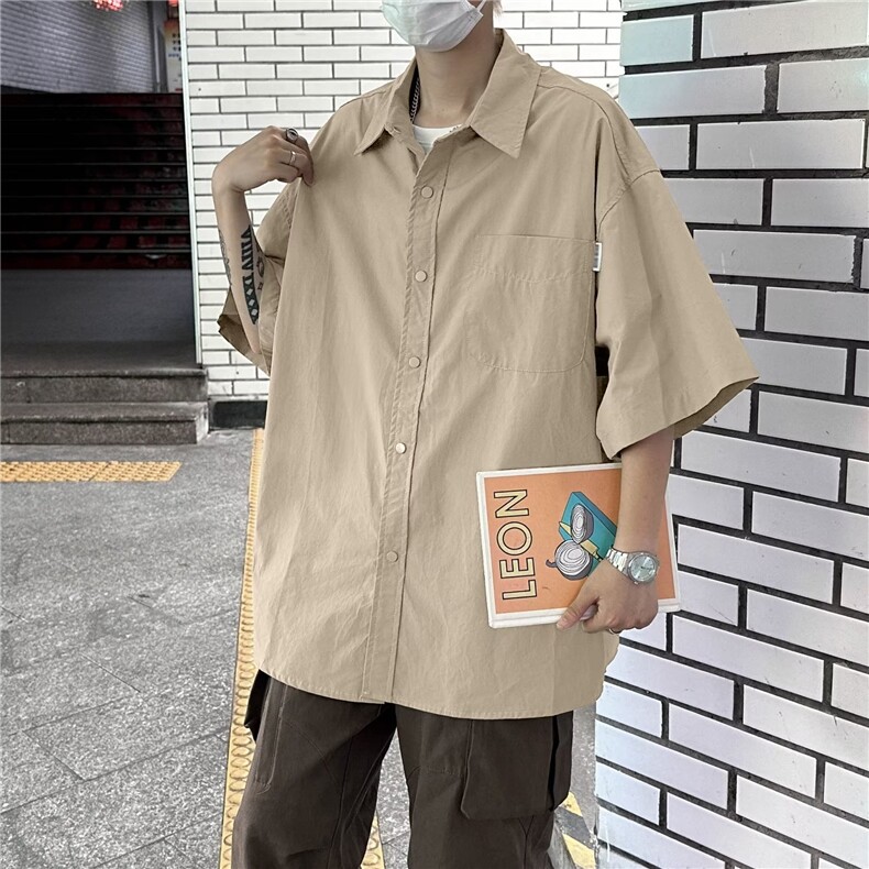 夏季衬衫潮流男工装五分袖潮牌百搭简约宽松休闲衬衣CS070-P35,男装衬衫,星座308B-2
