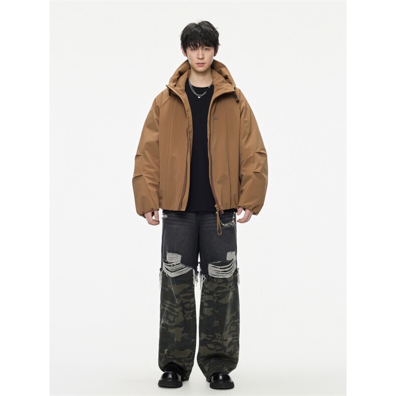 2025冬季新款纯色简约插肩袖连帽羽绒服男潮牌百搭保暖羽绒服外套,男装羽绒服,电商A234