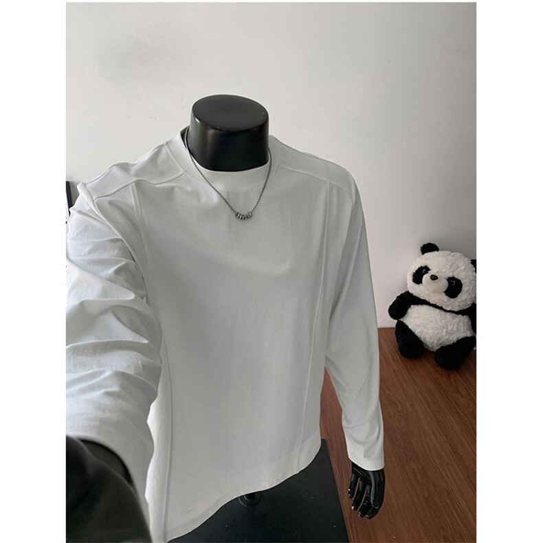抖音得物品质美式高街重磅曼巴棉结构硬阔boxy版潮牌卫衣长袖T恤,男装T恤,电商A486