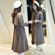 长袖中长款修身2021年春季纯色风衣显瘦个性简约百搭，女装风衣，尚洛菲