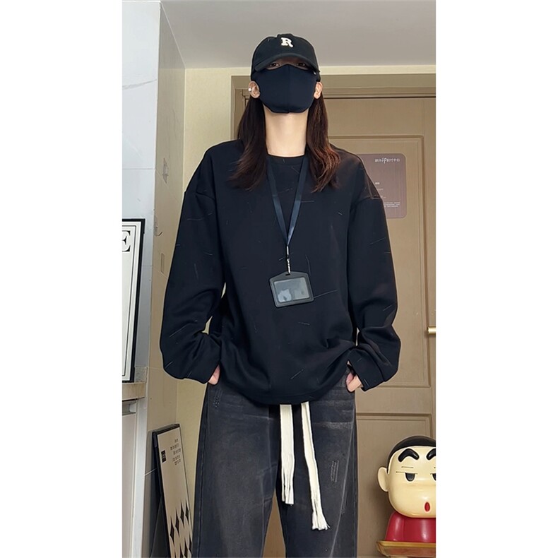 秋季新款纯色长袖上衣男女同款设计感线条宽松卫衣W4684-特价P50,男装卫衣,电商A007
